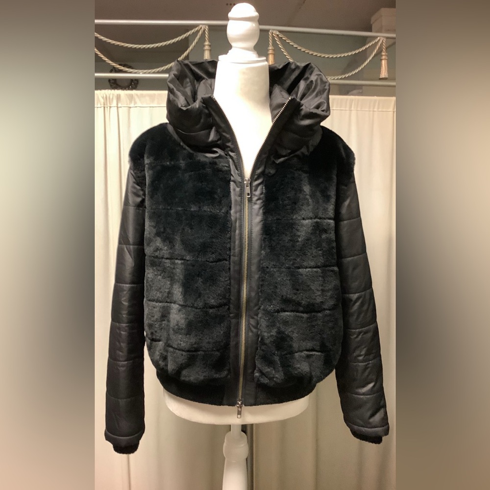 Glamourpuss  Faux Fur Cropped Hooded Jacket